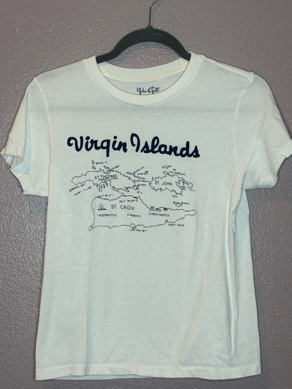 Brandy Melville White Short Sleeve 'Virgin Islands' Tee with Navy Print